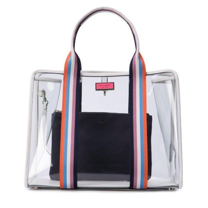 Kate Spade New York Sam Medium Clear Satchel Transparent Tote Striped Handles